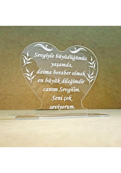 Sevgililer İçin Pleksi Tebrik Kartı Lazer Kazıma Güzel Sözler (Kişiye Özel)