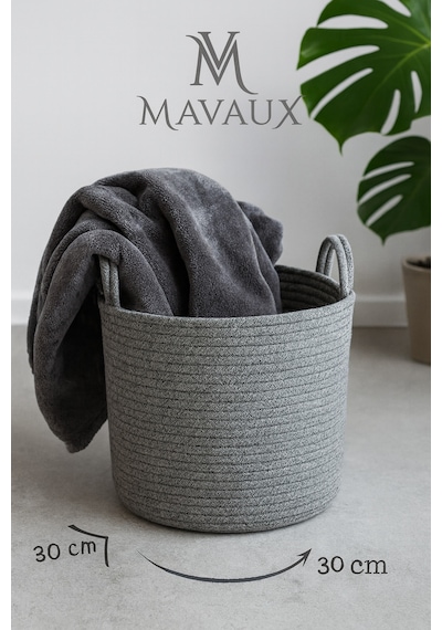 Mavaux Çok Amaçlı, 30cm-30cm Orta Boy, Yanları Saplı, Jüt, Hasır, Dokuma Sepet, Düzenleyici Organizer Gri