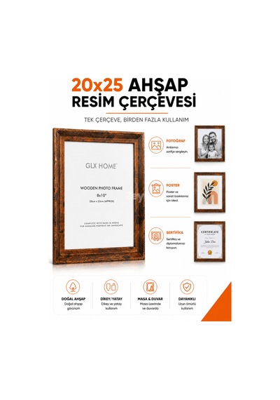 20x25 Cm Ahşap Resim Çerçevesi Fotoğraf, Poster Ve Sertifika Çerçevesi Dikey & Yatay Kullanım