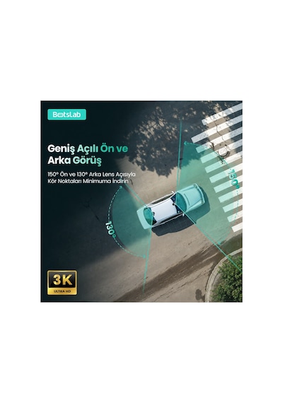 +360 Botslab G300H Pro ADAS 3K Ön+Arka WiFi+GPS 150° Geniş Açı Gece Görüşlü Araç İçi Kamera Dash Cam