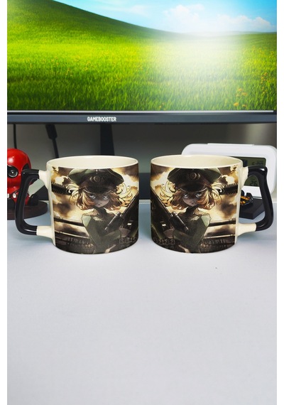 Youjo Senki Anime Baskılı Seramik Lüks Kupa 1 Adet Özel Siyah Kulp Dalga Kulp V4d Çok Renkli