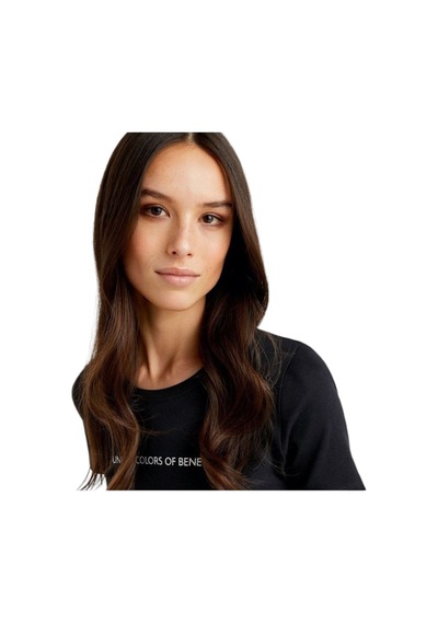 United Colors Of Benetton Kadın Benetton Yazılı Basic T-shirt SIYAH