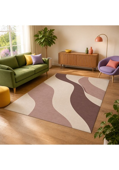 Kartela Halı Akış Dalgalı Modern Halı Gül Kurusu Kaymaz Taban Makinede Yıkanabilir 180x270 Cm