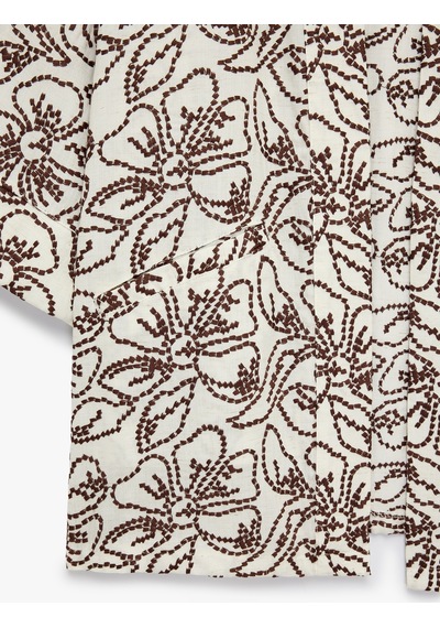 Koton Koton X Melis Ağazat - Keten Karışımlı Cepli Floral Nakış Detaylı Kimono Bordo Desenli 6sak50031ew Koton Koton X Melis Ağazat - Keten Karışımlı Cepli Floral Nakış Detaylı Kimono Bordo Desenli 6sak50031ew