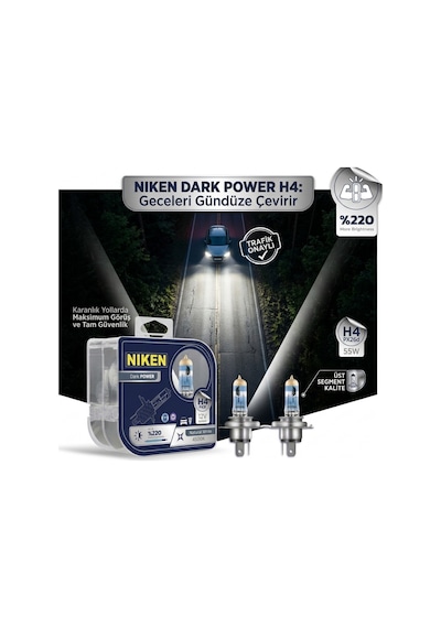 H4 Halojen Far Ampulü %220 Daha Parlak 4500k 12v 55w Trafik Onaylı Uzun Ömürlü 2'li Set Beyaz Işık