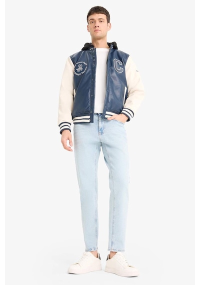 Defacto Regular Fit Kolej Yaka Çıkarılabilir Kapüşonlu Çıtçıtlı Suni Deri Bomber Mont E9972ax25aunv64 Lacivert