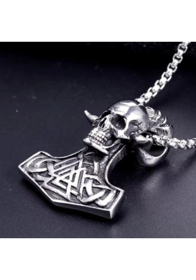 Viking Mitolojik Valknut Mjolnir Kafatası Kurukafa Kolye Gümüş Viking Mitolojik Valknut Mjolnir Kafatası Kurukafa Kolye Gümüş