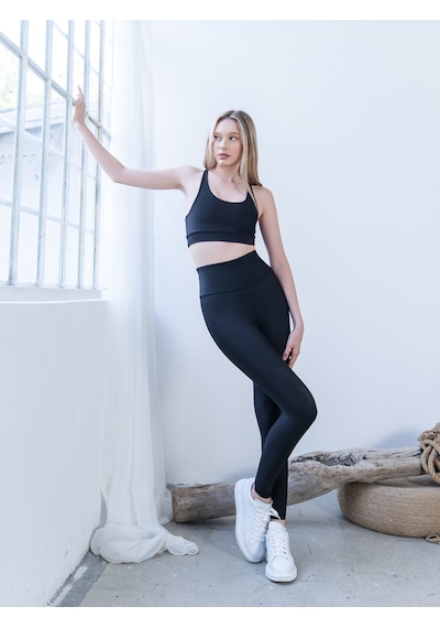Lismina Siyah Arkası Büzgülü - Scrunch Butt - Spor Tayt Siyah
