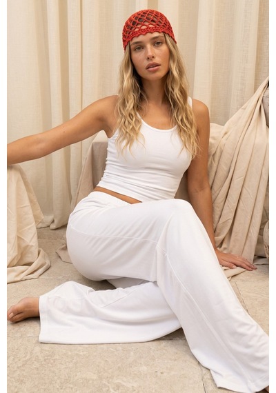Siyah İnci Geniş Askılı Viskon Örme Pijama Takım 8012 Beyaz
