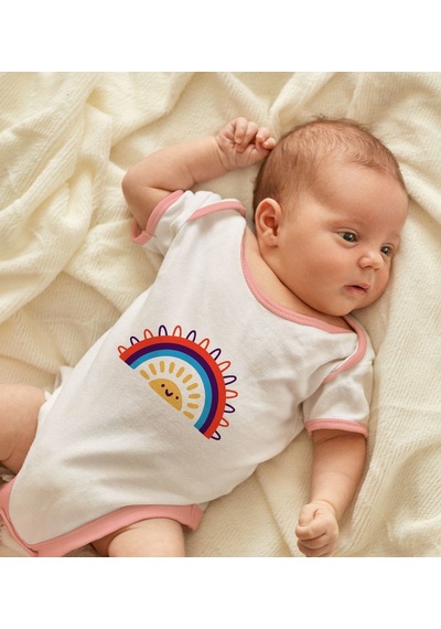 Bk Gift Bk Kids Gökkuşağı Tasarımlı Pembe Bebek Body Zıbın-1 6 - 9 Ay Sarı