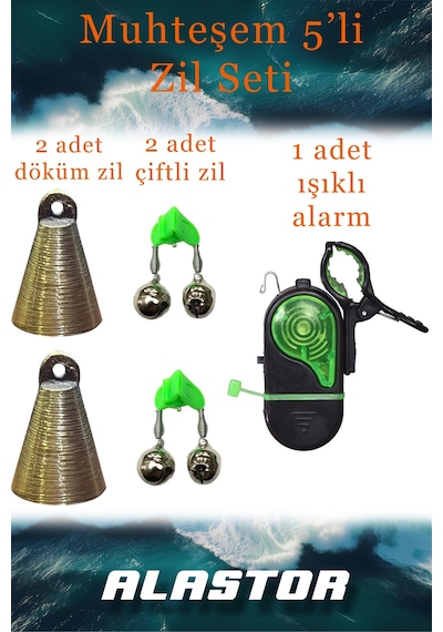 Muhteşem 5'li Balık Zil Seti Balık Zili Balık Alarmı Olta Olarmı Olta Zili Döküm Zil