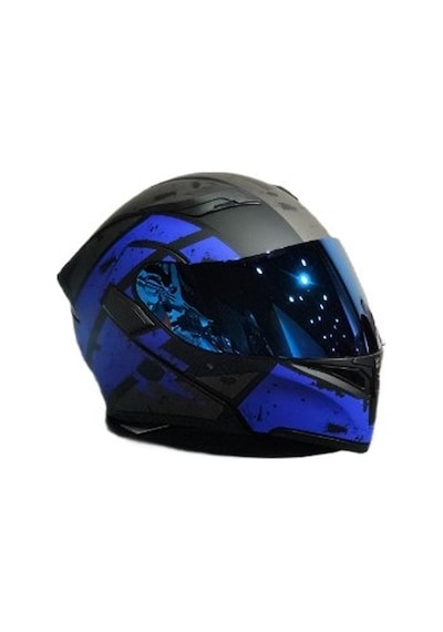 Renkli Cam + Jk 902 Çene Açılır Güneş Vizörlü Kask Mat Mavi