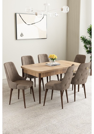 Clara Meşe Desen 80x132 Açılabilir Mdf Masa Yemek Odası Takımı,mutfak Takımı 6 Adet Sandalye Cappucino Clara Meşe Desen 80x132 Açılabilir Mdf Masa Yemek Odası Takımı,mutfak Takımı 6 Adet Sandalye Cappucino