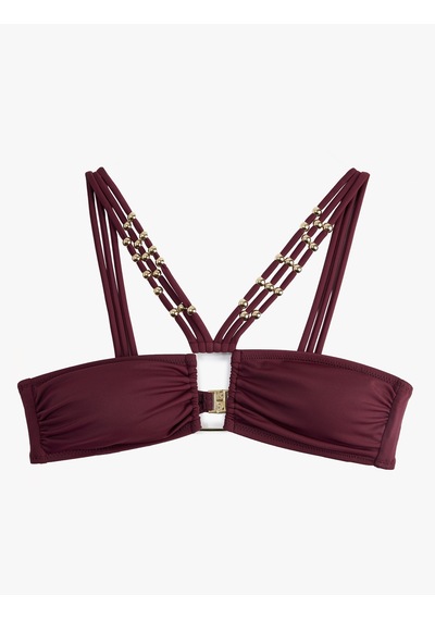 Koton Boncuk Ve Aksesuar Detaylı Çapraz Askılı Bikini Üstü Bordo 6sak10027mm