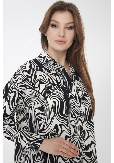 Desen Triko Kadın Zebra Desenli Gömlek 22802 Siyah