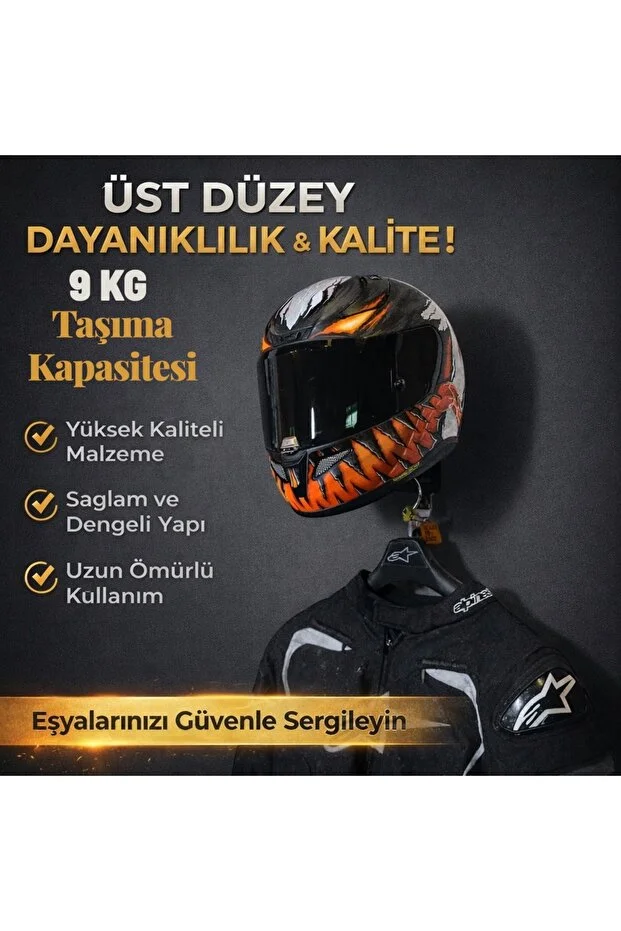Premium Duvar Tipi Motosiklet Kask Askısı & Anahtarlık Askısı Özel Tasarım, Üst Düzey Dayanıklılık Siyah