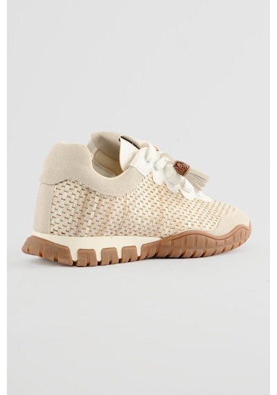 Mubiano Kadın Hasır Sneaker Süet Detaylı Boncuklu Calla Beyaz Beyaz