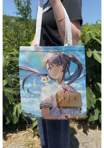 Zipzap Suzume V3 Yazlık Kışlık Çift Taraflı Kanvas Baskı Bez Çanta Anime Çantası