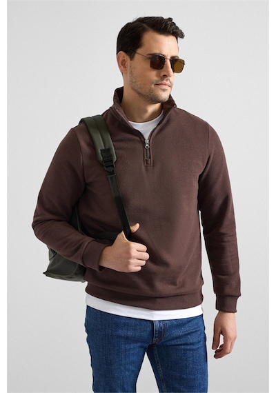 Süvari Koyu Kahve Regular Düz Yarım Balıkçı Yaka Sweatshirt Ssw2013700001-kh9 Koyu Kahverengi