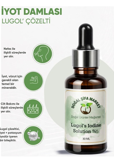 İyot Damlası %5'lik 30 Ml Damlalıklı Şişe Lugol Çözeltisi %5 İyot Desteği