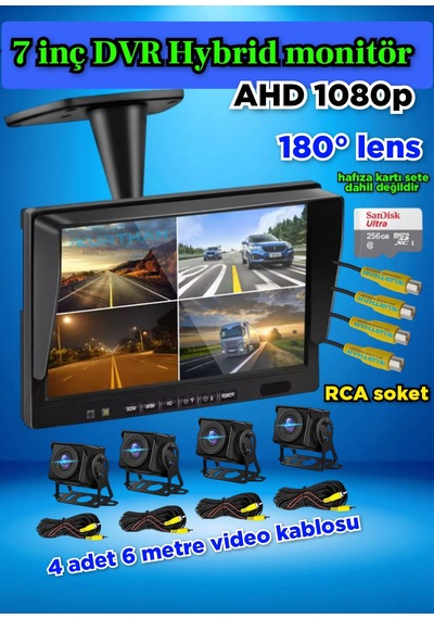 7 İnç Dvr Ekran 4 Ad 180 Derece Balık Gözü Lens Ahd Kamera Seti