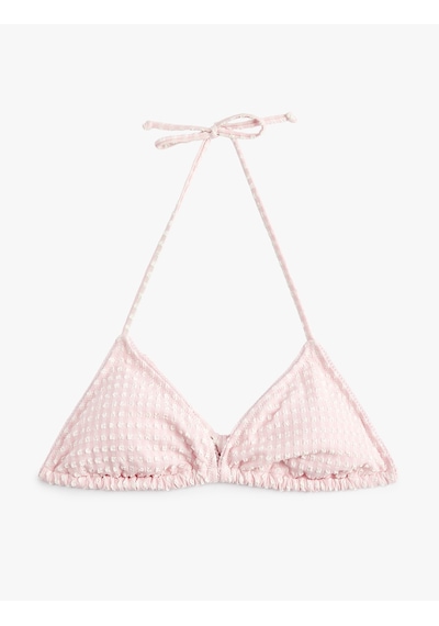 Koton Koton X Sibil Çetinkaya - Boyundan Bağlamalı Dokulu Üçgen Bikini Üstü Pembe Ekose 6sak10089mm Pembe Ekoseli