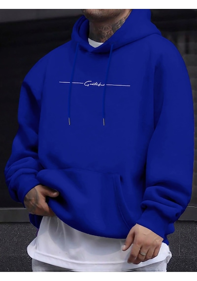 Uyguntarz İmza Baskılı Oversize Sweatshirt Mavi