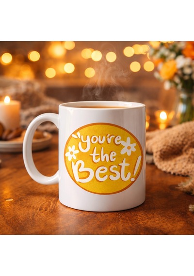 Northcity You're The Best Yazılı Porselen Kupa Model 123 - Motivasyon Ve Sevgi İçin Şık Hediye Sarı