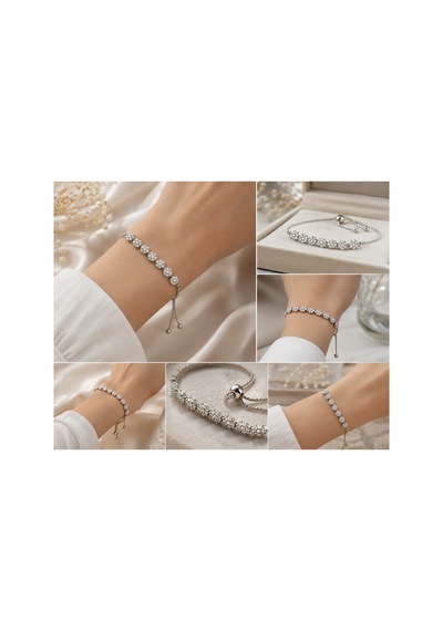 Zirkon Taşlı Detaylı Asansörlü Kadın Bilekliği Her Kol Bileğine Uyum Sağlar Gümüş - 912311697 Gümüş