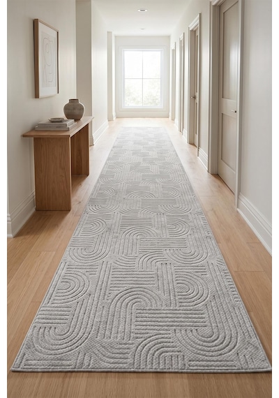 Raschel Carpet Bohem Yolluk Yıkanabilir Leke Tutmaz Modern Sisal Açık Gri Özel Seri Kaymaz Taban Halı Yolluk Açık Gri