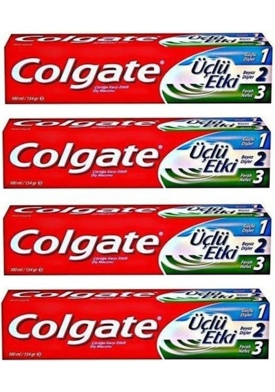 Colgate Diş Macunu Üçlü Etki 100 Ml X 4 Adet + Extra Clean Colors Diş Fırçası 3lü Beyazlık