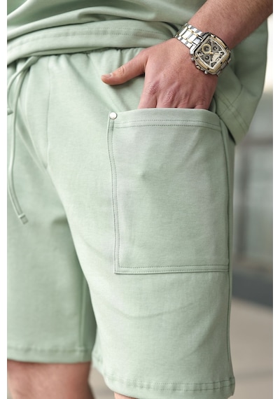 Madmext Çağla Yeşili Bisiklet Yaka Oversize Erkek Şort T-shirt Takım E7355 Çağla Yeşili