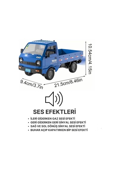 1:16 Ölçekli Işıklı Sesli Uzaktan Kumandalı Buhar Atışlı 2.ghz Frekans Akrobasi Pikap Mavi