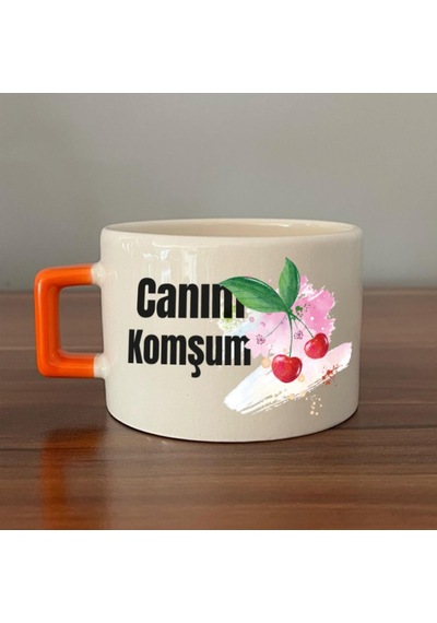 Canım Komşum Baskılı Turuncu Kulplu C Fincan