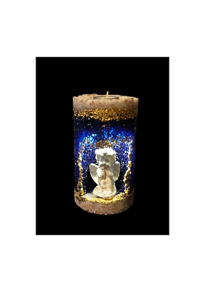 Dekoratif Obje Taşlı Melekli Işıklı Tealight Mumluk
