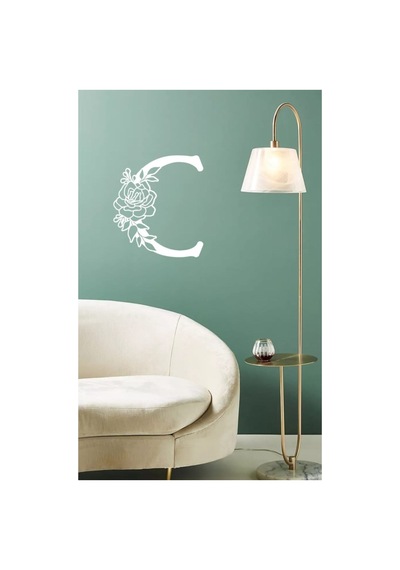 Ahşap Çiçek Işlemeli C Harfi Duvar Dekoru 30 Cm Mdf Tablo
