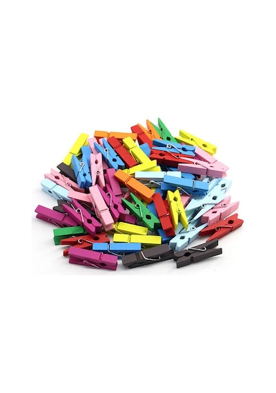 100 Lü Renkli Ahşap Mandal 2.5 Cm 12 Li Paket 1200 Adet Ahşap