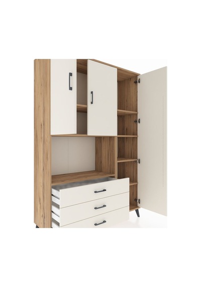 Hyperion Dolap 7 Raflı 3 Çekmeceli 3 Kapaklı 132x44x195 Çam-a... Çam