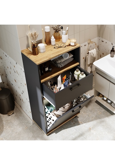 Çamaşır Sepetli Banyo Dolabı, Çok Amaçlı Dolap 60 Cm Antrasit - Atlantik Çam Çamaşır Sepetli Banyo Dolabı, Çok Amaçlı Dolap 60 Cm Antrasit - Atlantik Çam