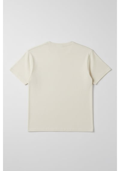 Luess Unisex Çocuk Pamuklu Bisiklet Yaka Basic Tişört 3 Yaş - 7 Yaş Ekru