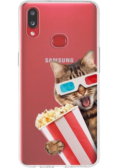 Samsung Galaxy A10s İle Uyumlu 1mm Slim Fit Kedi 1 050b Baskılı Şeffaf Kılıf Şeffaf