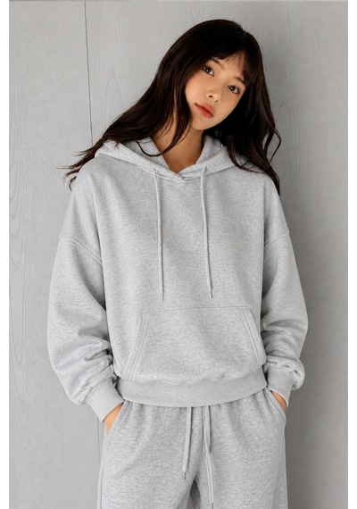 Cool Tarz Kadın Oversize Hoodie Sweatshirt Kapüşonlu Kanguru Cepli Gri Gri
