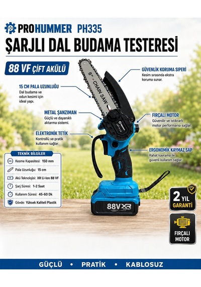 Prohummer Ph335 2li Bahçe Seti 88vf Çift Akülü Şarjlı Dal Budama Testeresi Ve Budama Makası