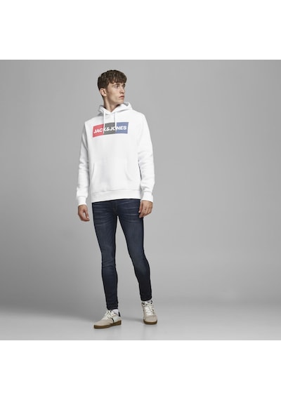 Jack & Jones Kapüsonlu Logo Baskili Sweatshirt - Corplogo 12152840 White Beyaz