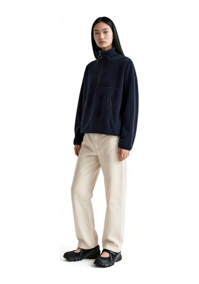 Hiccup Busem Kadın Yarım Fermuarlı Kısa Sweatshirt Lacivert