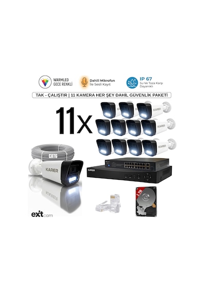 11'li Ip-5mp-poeli-sesli -gece Renkli- Su Geçirmez- Full Hd-1tb-güvenlik Kamera Seti
