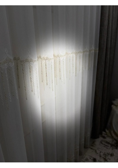 Nivemeshome 2571 V -117 Reina Gold 1/2,5 Pileli Bambu Tül Perde 100x260
