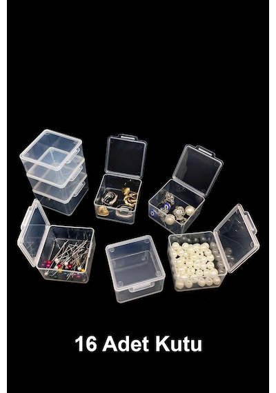 Plastik Şeffaf Küçük Kutu 4.5 x 4.5 x 2.5 CM 16 Adet Şeffaf