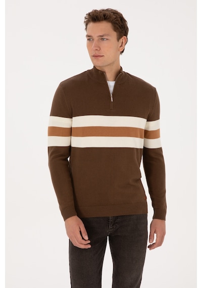 U.S. Polo Assn. Erkek Regular Fit Yarım Fermuarlı Kahverengi Kazak 50315034-VR029