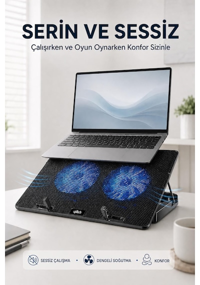 Uptech Laptop Soğutucu Çift Fanlı Ayarlanabilir Dizüstü Bilgisayar Soğutma Fanı